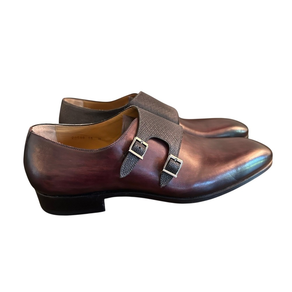 Magnanni Double Monk Strap Dress Shoes Mens‎ Sz 15 Bordeaux Two Tone Leather